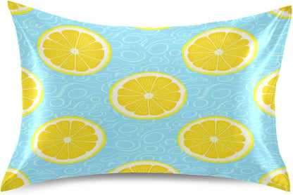 Yellow Lemons Satin Pillowcase for Hair and Skin Silk Pillowcase - Slip Cooling Satin Pillow Covers with Envelope Closure, Standard Size(20x26 inches)#291