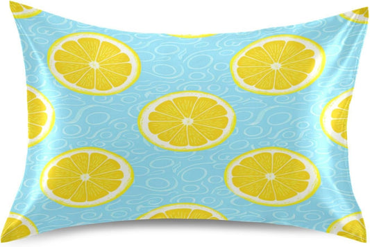 Yellow Lemons Satin Pillowcase for Hair and Skin Silk Pillowcase - Slip Cooling Satin Pillow Covers with Envelope Closure, Standard Size(20x26 inches)#291