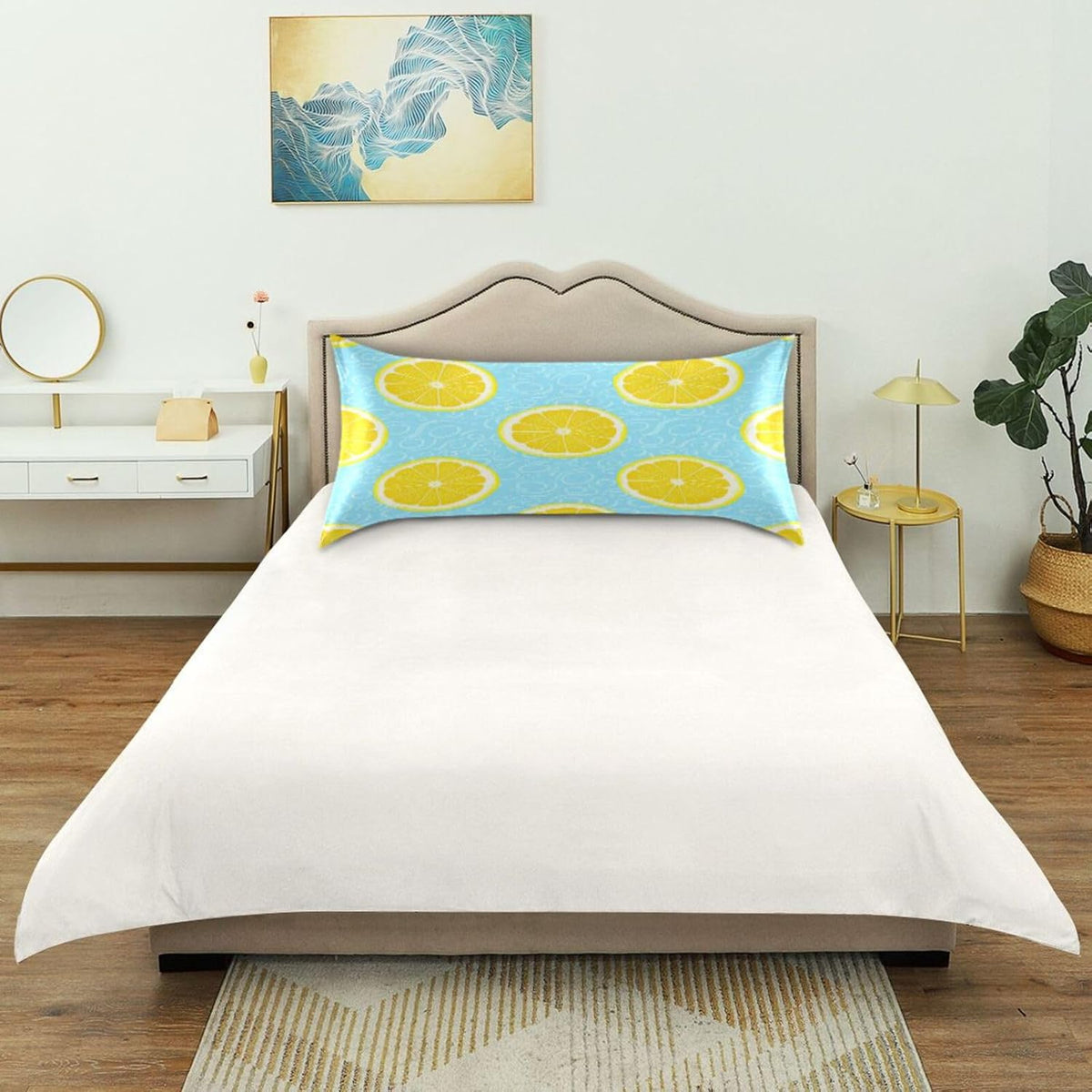 Yellow Lemons Satin Pillowcase for Hair and Skin Silk Pillowcase - Slip Cooling Satin Pillow Covers with Envelope Closure, Standard Size(20x26 inches)#291