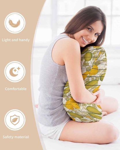 Floral Standard Pillowcase Set of 2, Yellow Green Lemon Leaves Branches Wood Grain Satin Pillow Case Cover with Smooth Hidden Zipper Closure, Soft Throw Pillow Covers Cases for Home Decor 20X26 Inch