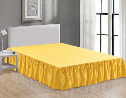 Sheets & Beyond Wrap Around Solid Microfiber Luxury Hotel Quality Fabric Bedroom Gathered Ruffled Bedding Bed Skirt 14 Inch Drop (Full, Yellow)