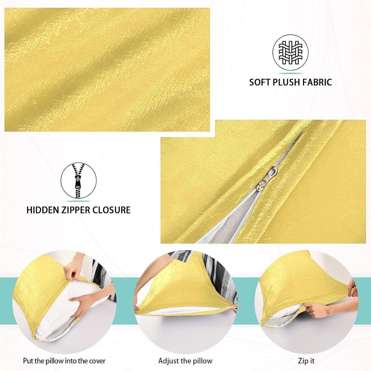 Lemon Yellow Zipper Pillowcase Soft Body Pillow Cover with Zipper Standard Size Pillow Case for Body Pillow Small Pillow Long Pillow 20x26in