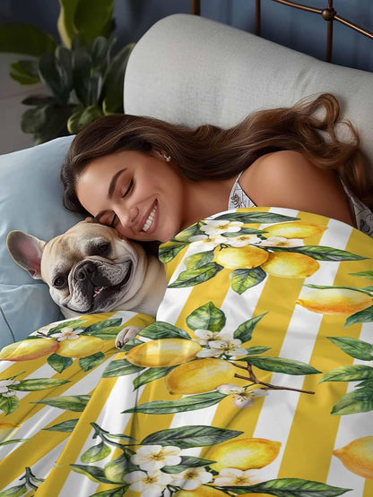 Bedding Flat Sheet - Hotel Quality Twin Top Sheet - Farm Lemon Fruit Yellow Stripe Soft Breathable Microfiber Fabric Bed Top Sheet 1 Flat Sheet Only,Watercolor Flower Green Leaves