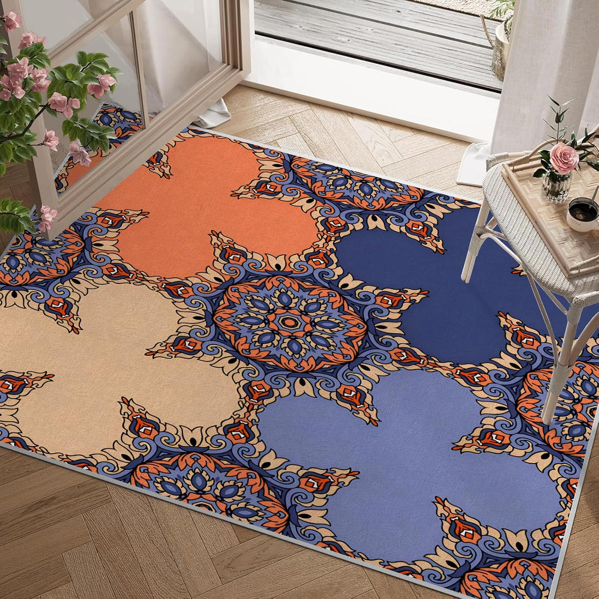 3×5ft Modern Geometric Area Rug - Non Slip Low Pile Polyester Rug for Living Room,Bedroom,Office Simple,Machine Washable Geometric Design Carpet Light Yellow