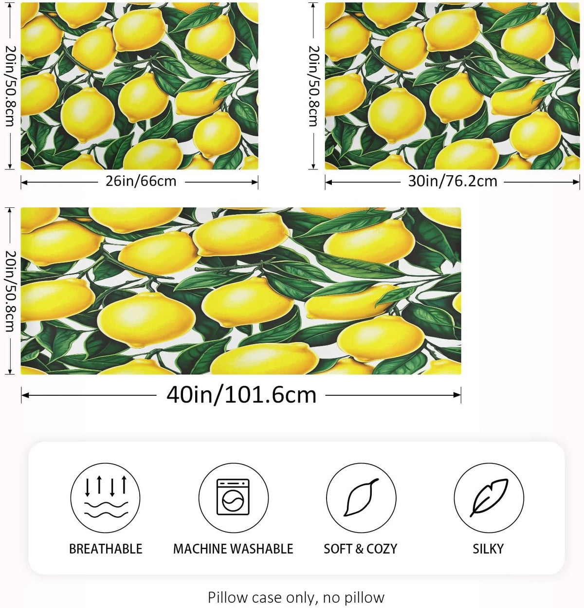 Yellow Lemons Satin Pillowcase for Hair and Skin Silk Pillowcase - Slip Cooling Satin Pillow Covers with Envelope Closure, Standard Size(20x26 inches)#394