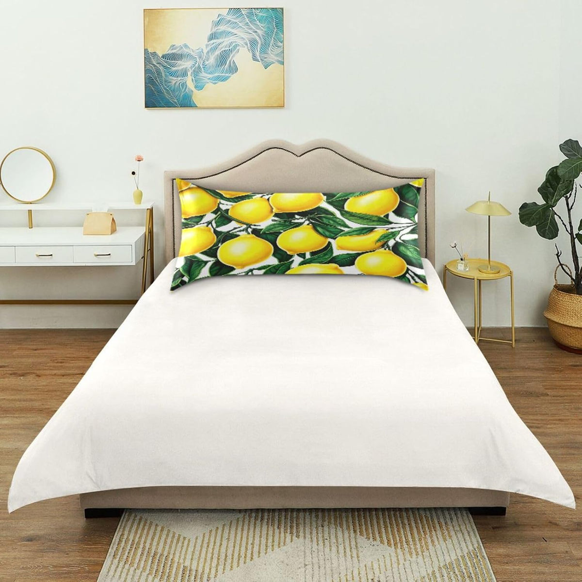Yellow Lemons Satin Pillowcase for Hair and Skin Silk Pillowcase - Slip Cooling Satin Pillow Covers with Envelope Closure, Standard Size(20x26 inches)#394