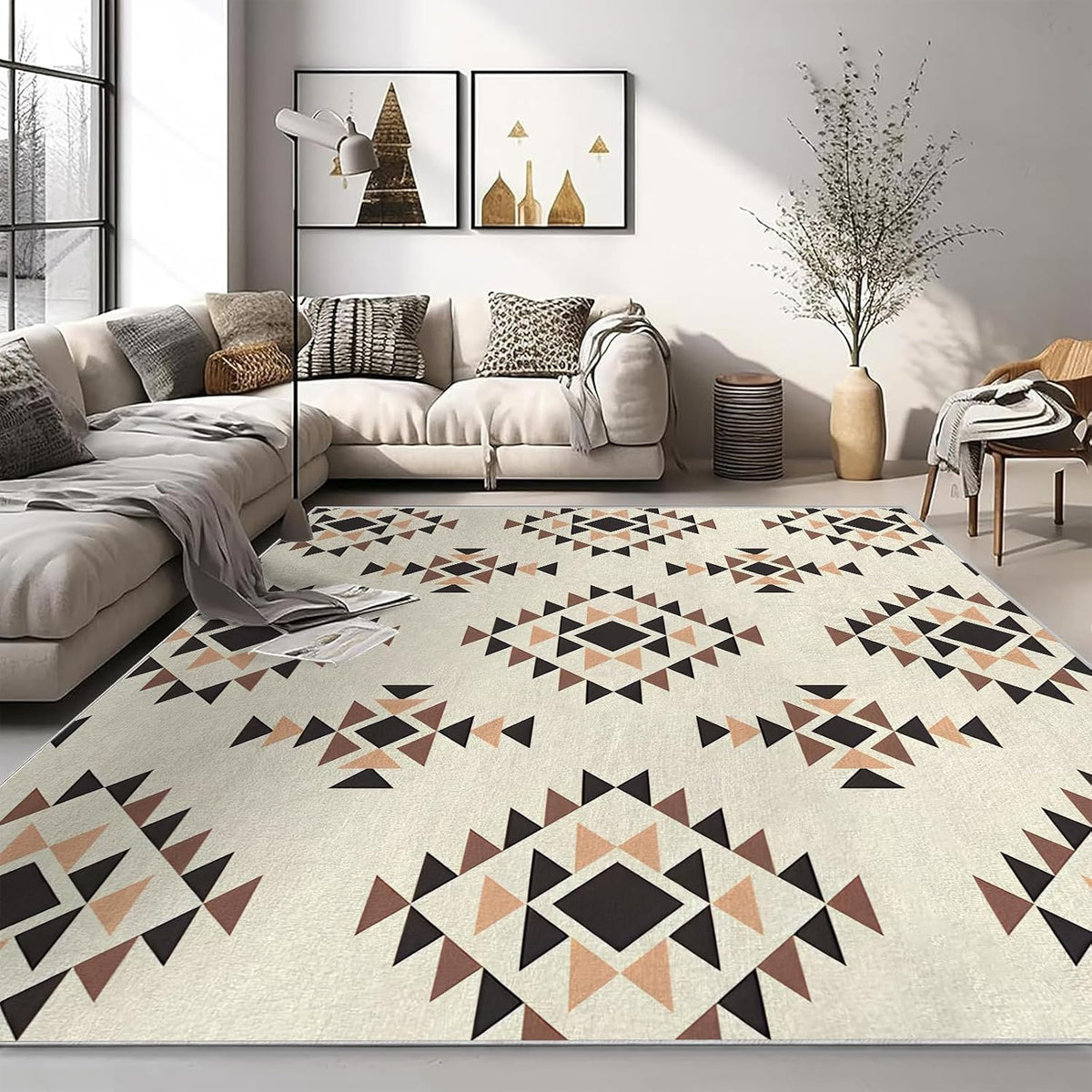 3x4ft Minimalism Area Rug – Premium Low Pile Non-Slip Carpet for Living Room, Bedroom & Office – Abstract Geometry,Washable Contemporary Home Decor Rug Yellow
