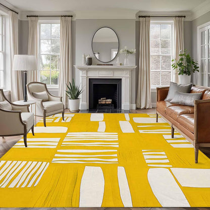 Minimalist Art Line 5'x7' Area Rugs, Yellow Linear Abstract Composition Washable Area Rugs Non-Slip Indoor Floor Mats Carpet for Living Room Bedroom Dining Room