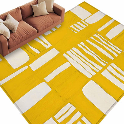 Minimalist Art Line 5'x7' Area Rugs, Yellow Linear Abstract Composition Washable Area Rugs Non-Slip Indoor Floor Mats Carpet for Living Room Bedroom Dining Room