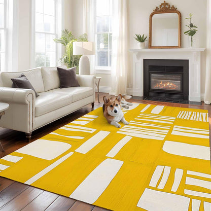 Minimalist Art Line 5'x7' Area Rugs, Yellow Linear Abstract Composition Washable Area Rugs Non-Slip Indoor Floor Mats Carpet for Living Room Bedroom Dining Room
