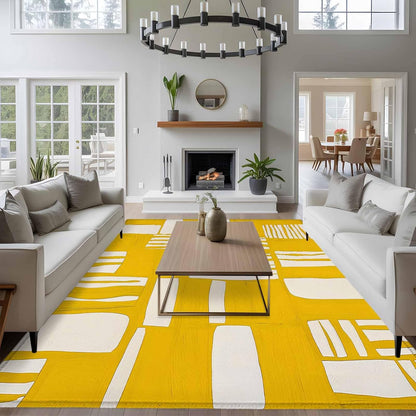 Minimalist Art Line 5'x7' Area Rugs, Yellow Linear Abstract Composition Washable Area Rugs Non-Slip Indoor Floor Mats Carpet for Living Room Bedroom Dining Room
