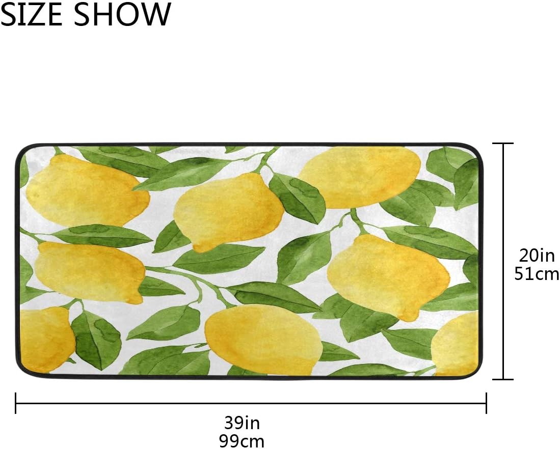 Kitchen Rugs Lemon Yellow Tree Design Non-Slip Soft Kitchen Mats Bath Rug Runner Doormats Carpet for Home Decor, 39" X 20"