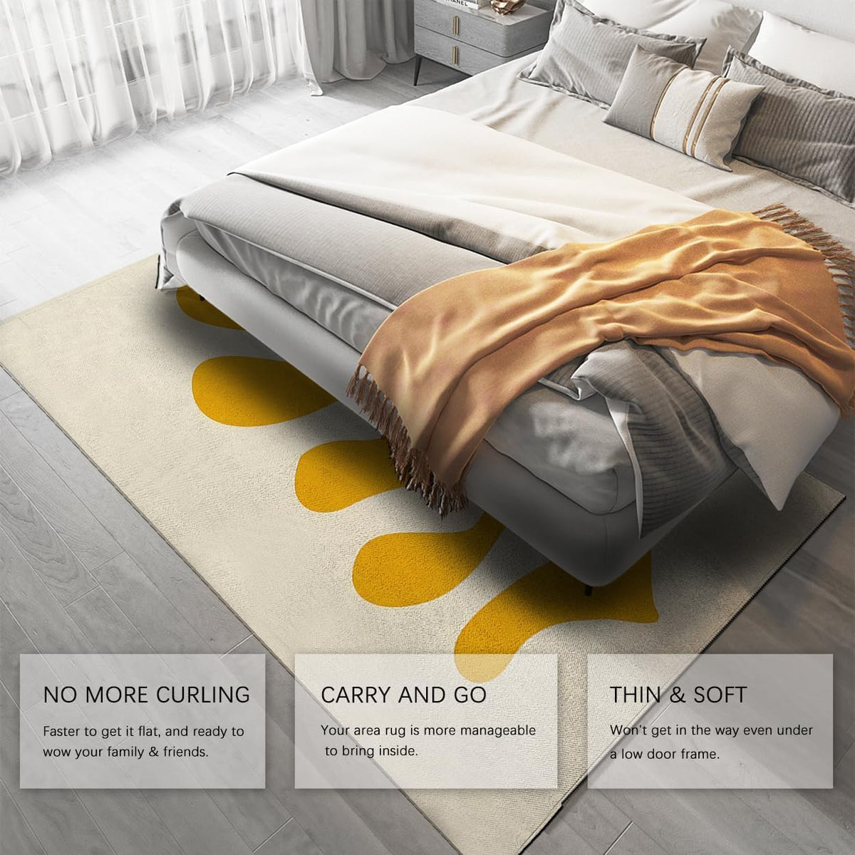 Modern Abstract Carpet 4'7" x 6'7" Minimalist Yellow Irregular Pattern Washable Area Rugs Classic Art Living Room Decor Rug for Office Hallway