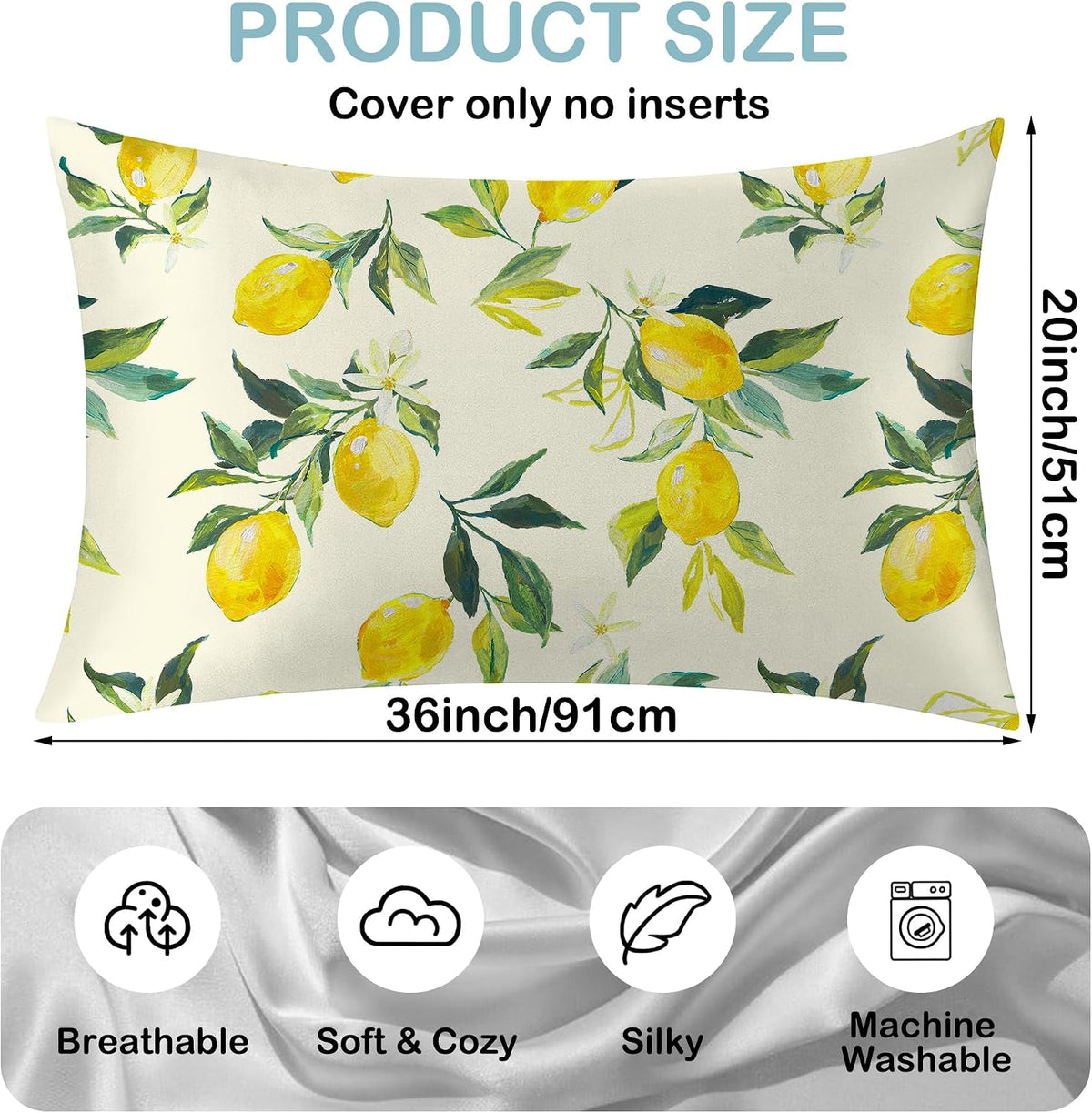 1 Pack Satin Pillowcase for Hair and Skin Yellow Lemon Retro Imitation Silk Pillowcase 20" x 36" with Hidden Zipper Soft Smooth Cooling Pillow Cover King Size for Bedroom Sofa