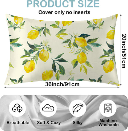 1 Pack Satin Pillowcase for Hair and Skin Yellow Lemon Retro Imitation Silk Pillowcase 20" x 36" with Hidden Zipper Soft Smooth Cooling Pillow Cover King Size for Bedroom Sofa