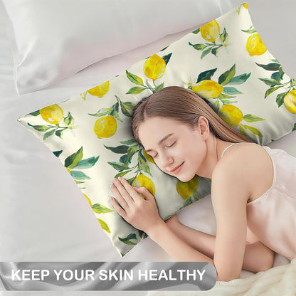 1 Pack Satin Pillowcase for Hair and Skin Yellow Lemon Retro Imitation Silk Pillowcase 20" x 36" with Hidden Zipper Soft Smooth Cooling Pillow Cover King Size for Bedroom Sofa