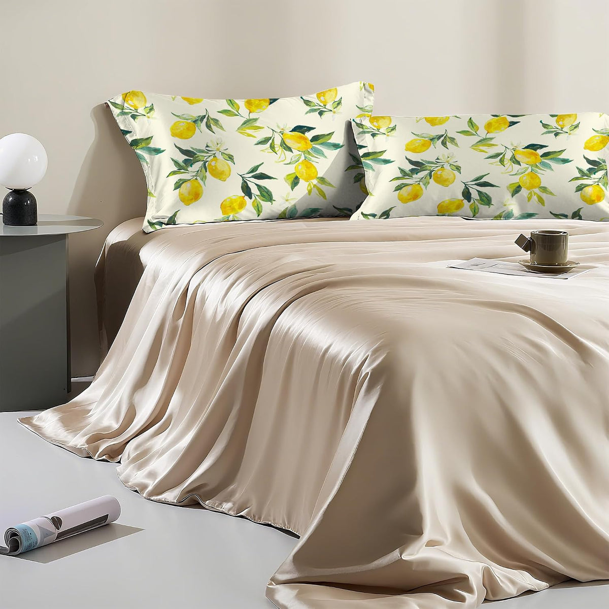 1 Pack Satin Pillowcase for Hair and Skin Yellow Lemon Retro Imitation Silk Pillowcase 20" x 36" with Hidden Zipper Soft Smooth Cooling Pillow Cover King Size for Bedroom Sofa
