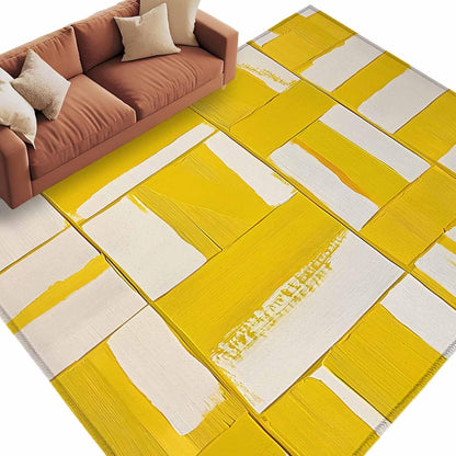 Abstract Art 5'x7' Area Rugs, Modernism Yellow Color Block Washable Area Rugs Non-Slip Indoor Floor Mats Carpet for Living Room Bedroom Dining Room