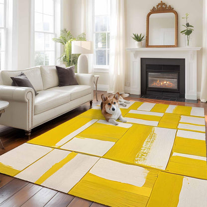 Abstract Art 5'x7' Area Rugs, Modernism Yellow Color Block Washable Area Rugs Non-Slip Indoor Floor Mats Carpet for Living Room Bedroom Dining Room