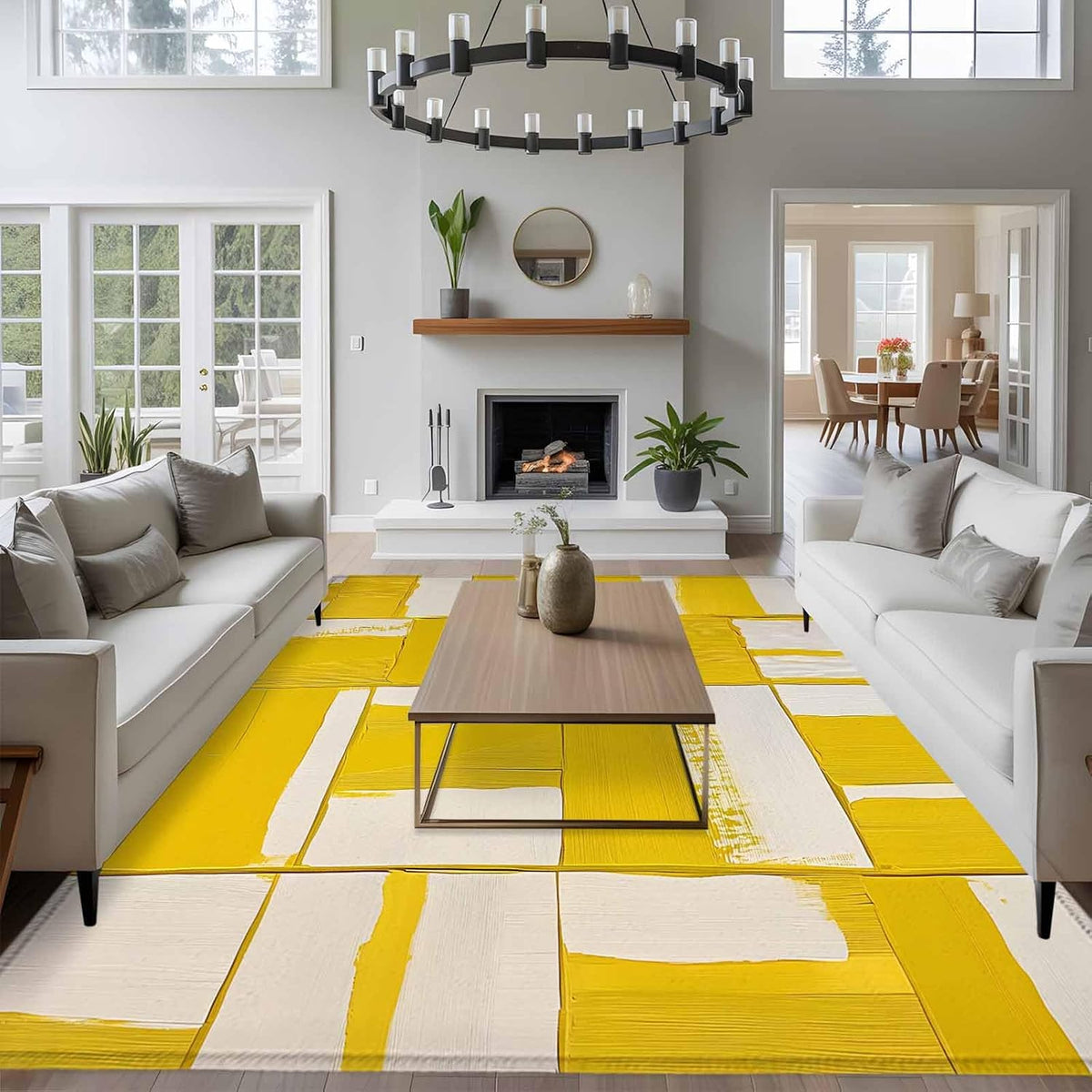 Abstract Art 5'x7' Area Rugs, Modernism Yellow Color Block Washable Area Rugs Non-Slip Indoor Floor Mats Carpet for Living Room Bedroom Dining Room