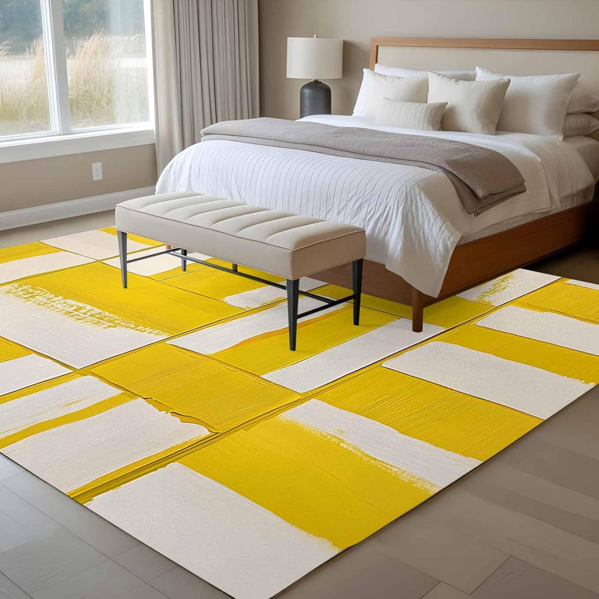 Abstract Art 5'x7' Area Rugs, Modernism Yellow Color Block Washable Area Rugs Non-Slip Indoor Floor Mats Carpet for Living Room Bedroom Dining Room