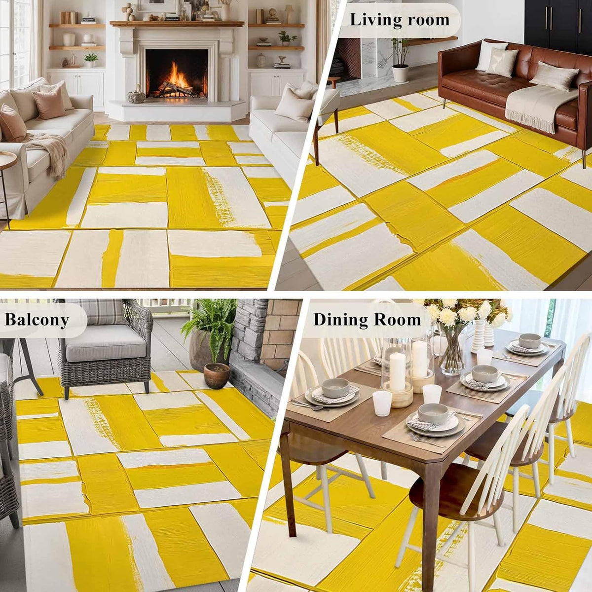 Abstract Art 5'x7' Area Rugs, Modernism Yellow Color Block Washable Area Rugs Non-Slip Indoor Floor Mats Carpet for Living Room Bedroom Dining Room