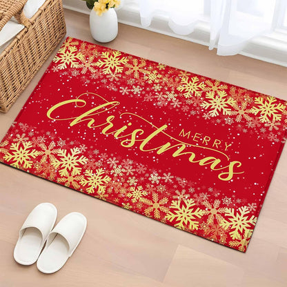 Merry Christmas 2x3 Area Rugs for Living Room, Winter Snowflakes Retro Yellow Red Non Slip Floor Mat Washable Low-Profile Indoor Carpet for Bedroom, Dining Room, Bathroom