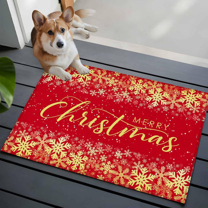 Merry Christmas 2x3 Area Rugs for Living Room, Winter Snowflakes Retro Yellow Red Non Slip Floor Mat Washable Low-Profile Indoor Carpet for Bedroom, Dining Room, Bathroom