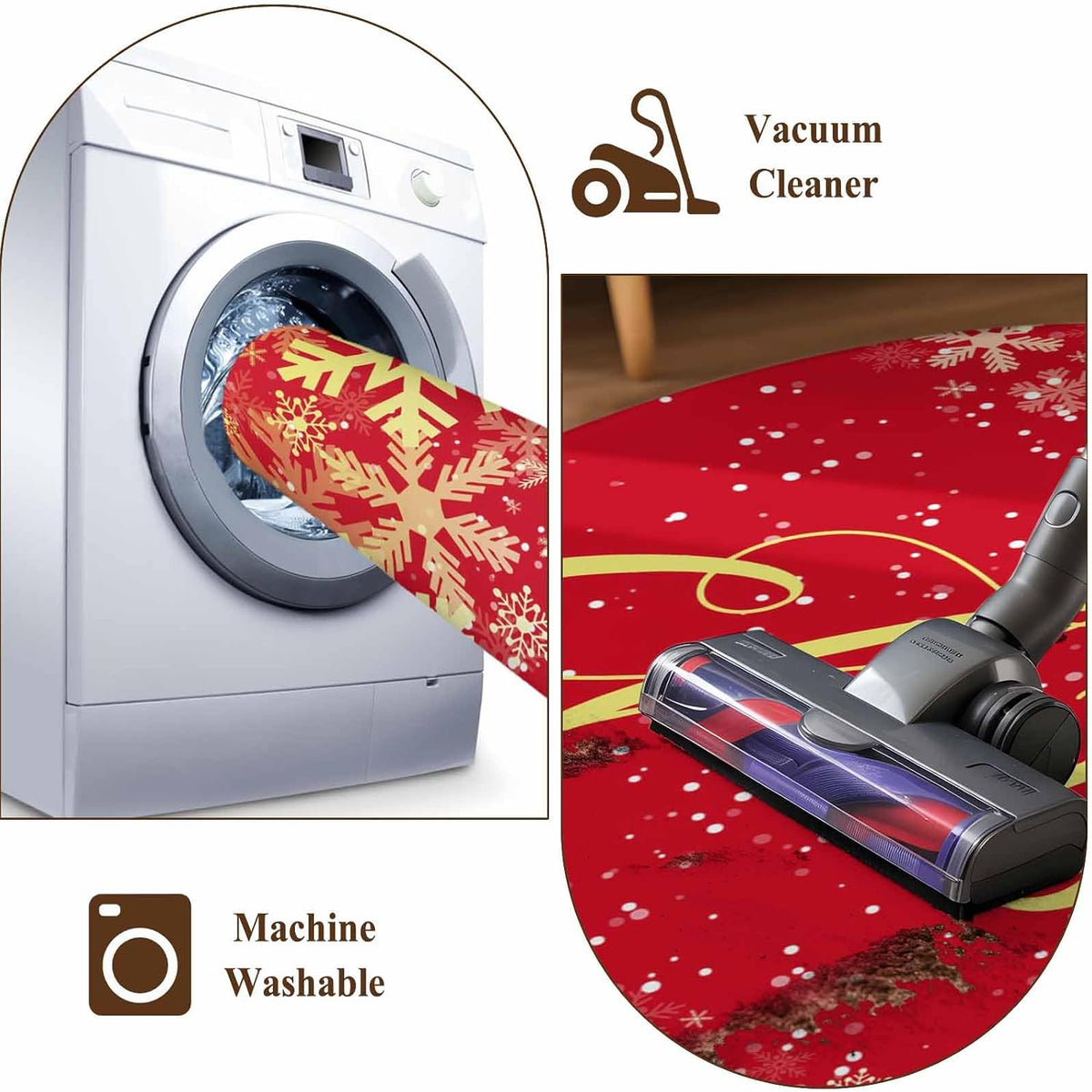Merry Christmas 2x3 Area Rugs for Living Room, Winter Snowflakes Retro Yellow Red Non Slip Floor Mat Washable Low-Profile Indoor Carpet for Bedroom, Dining Room, Bathroom