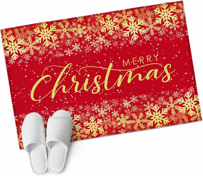 Merry Christmas 2x3 Area Rugs for Living Room, Winter Snowflakes Retro Yellow Red Non Slip Floor Mat Washable Low-Profile Indoor Carpet for Bedroom, Dining Room, Bathroom