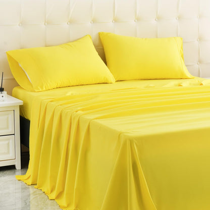 MICORAL Full Bed Sheets Set, Soft Breathable Bedding Sheet Set, Sheets Set with 16" Deep Pocket Design (4 Pieces, Full, Yellow)