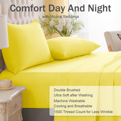 MICORAL Full Bed Sheets Set, Soft Breathable Bedding Sheet Set, Sheets Set with 16" Deep Pocket Design (4 Pieces, Full, Yellow)
