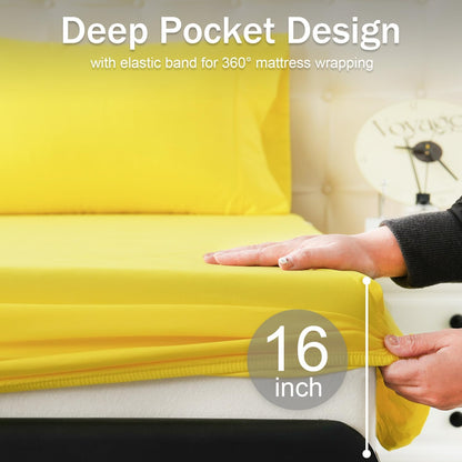 MICORAL Full Bed Sheets Set, Soft Breathable Bedding Sheet Set, Sheets Set with 16" Deep Pocket Design (4 Pieces, Full, Yellow)