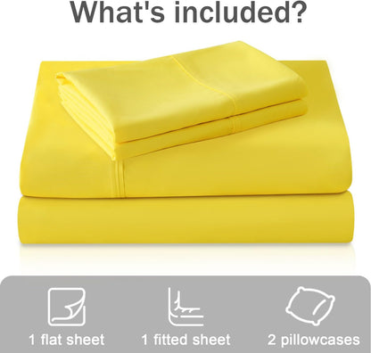 MICORAL Full Bed Sheets Set, Soft Breathable Bedding Sheet Set, Sheets Set with 16" Deep Pocket Design (4 Pieces, Full, Yellow)