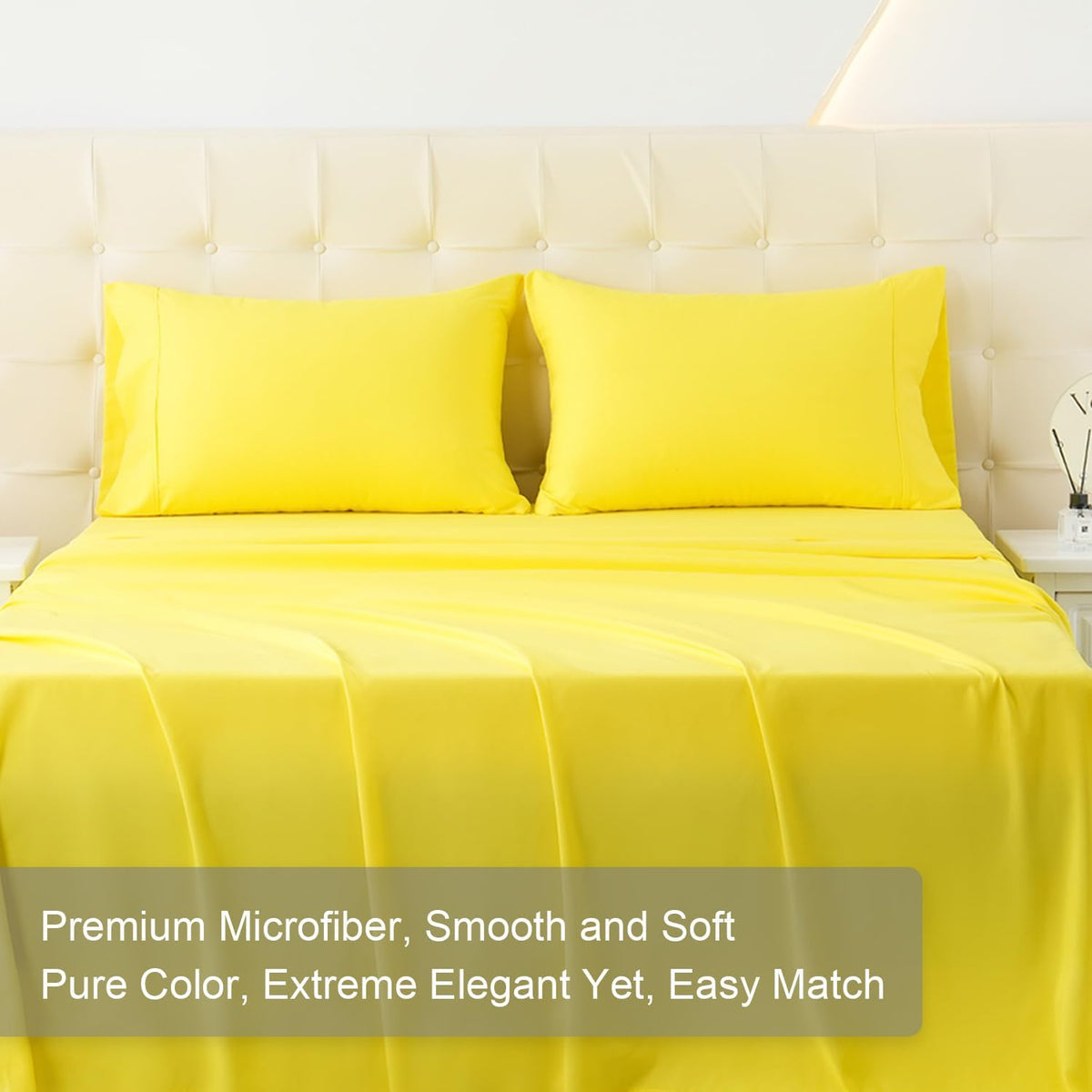 MICORAL Full Bed Sheets Set, Soft Breathable Bedding Sheet Set, Sheets Set with 16" Deep Pocket Design (4 Pieces, Full, Yellow)