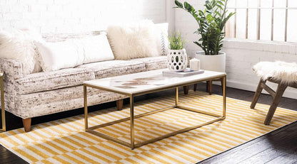 Williamsburg Collection Casual Transitional Thick Alternating Stripes Area Rug (4' 1 x 6' 1 Rectangular, Yellow/Beige)