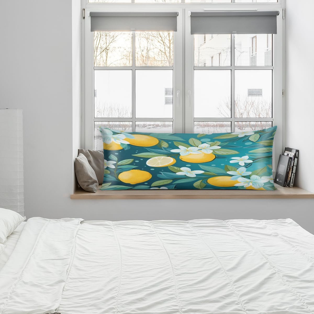 Yellow Lemon Body Pillow Covers Decorative Soft Bedding Satin Pillowcase with Zipper Closure Cooling Breathable Long Pillow Case-21"x 54"