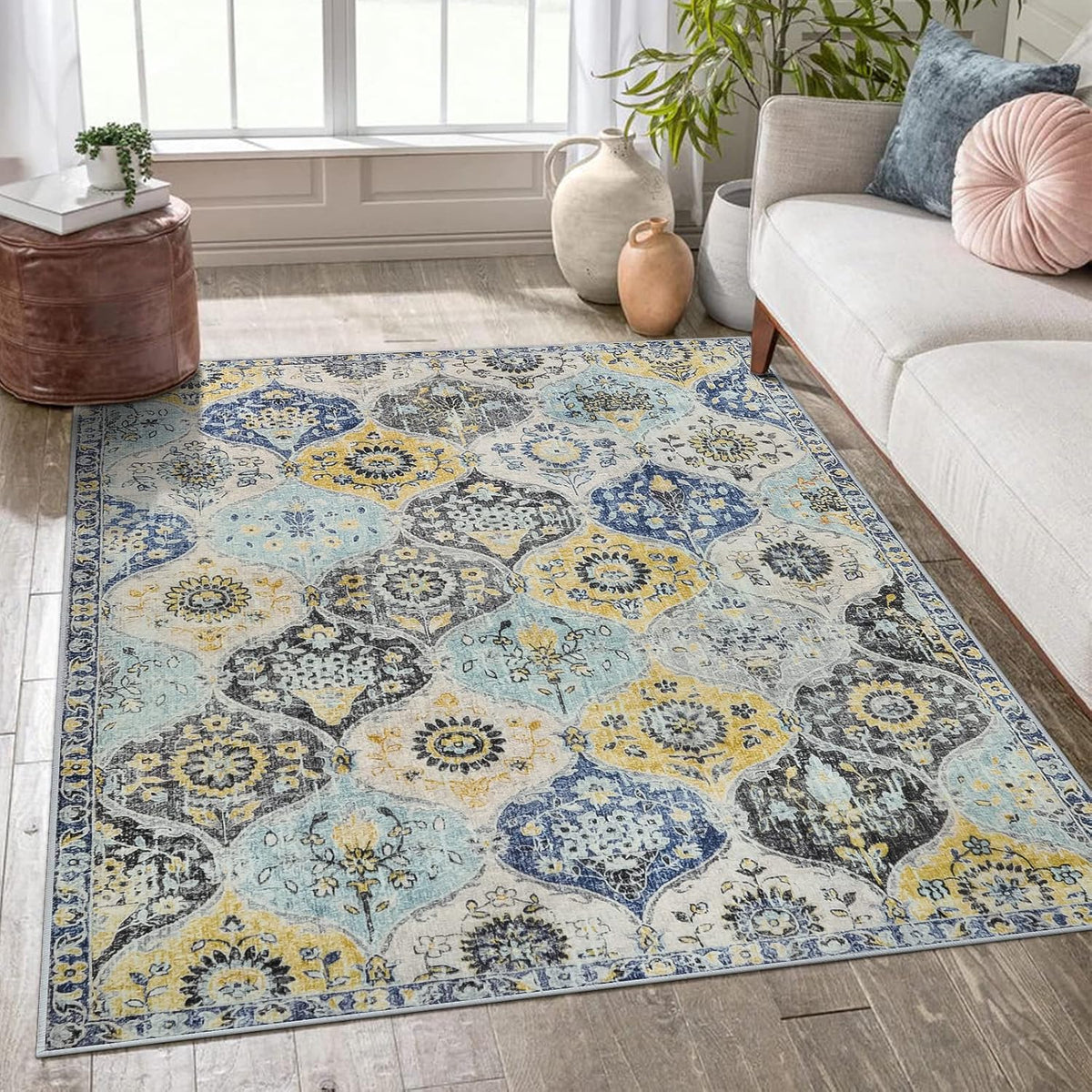 Moroccan Washable Small Area Rug, 3x5 Area Rug for Bedroom Living Room