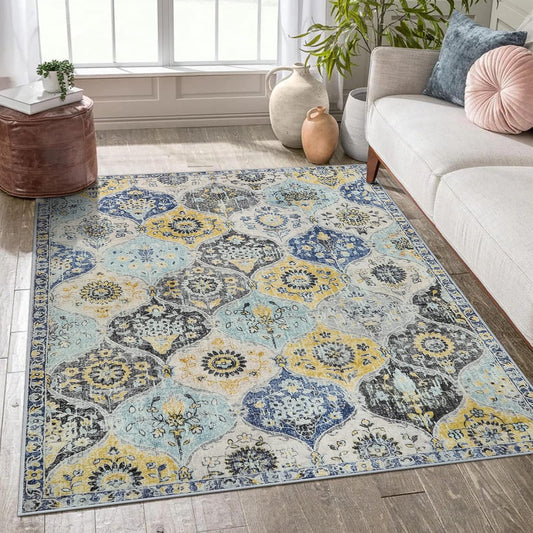 Moroccan Washable Small Area Rug, 3x5 Area Rug for Bedroom Living Room