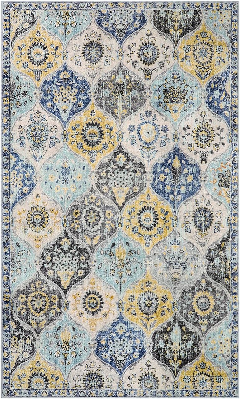 Moroccan Washable Small Area Rug, 3x5 Area Rug for Bedroom Living Room