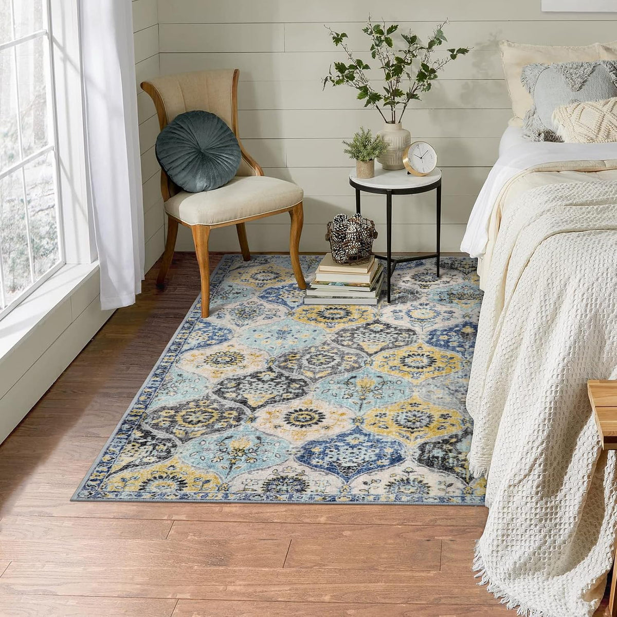 Moroccan Washable Small Area Rug, 3x5 Area Rug for Bedroom Living Room