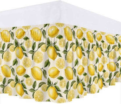 Bed Skirt Yellow Green Lemon Ruffle Bed Skirt Wrap Around Bed Skirts for Queen Beds 16" Drop,Adjustable Elastic Dust Ruffles Easy Fit and Wrinkle-Free