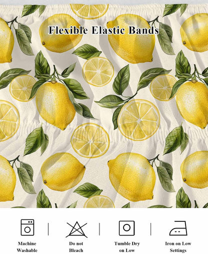 Bed Skirt Yellow Green Lemon Ruffle Bed Skirt Wrap Around Bed Skirts for Queen Beds 16" Drop,Adjustable Elastic Dust Ruffles Easy Fit and Wrinkle-Free