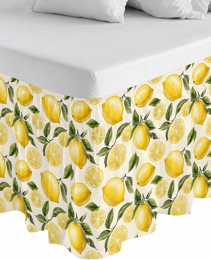 Bed Skirt Yellow Green Lemon Ruffle Bed Skirt Wrap Around Bed Skirts for Queen Beds 16" Drop,Adjustable Elastic Dust Ruffles Easy Fit and Wrinkle-Free