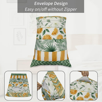Yellow Lemons Pillow Cases Standard Size Set of 2 - Microfiber Bed Throw Pillow Covers, Summer Botanical Green Leaves Fruits Striped Decorative Lumbar Pillow Cover with Envelope Closure 20"x26"