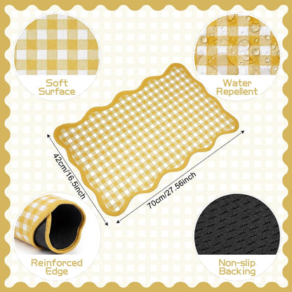 Yellow and White Small Scalloped Plaid Rug 1.4x2.3ft Buffalo Checkered Mat