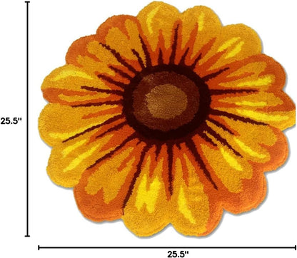 Modern Fashion Sunflower Area Rug Soft and Comfortable Bedroom Kitchen Living Room Bedside Floor Mats Indoor Outdoor Carpet Non-Shedding Non Slip Doormat Home Décor (25.5" X 25.5", Yellow)