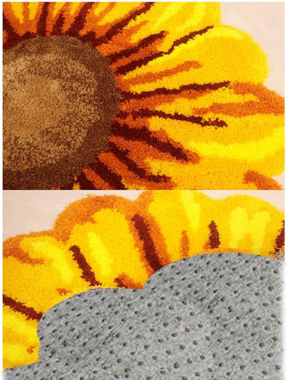 Modern Fashion Sunflower Area Rug Soft and Comfortable Bedroom Kitchen Living Room Bedside Floor Mats Indoor Outdoor Carpet Non-Shedding Non Slip Doormat Home Décor (25.5" X 25.5", Yellow)