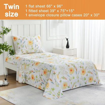 Boho Floral Printed Twin Sheet Set Extra Deep Pocket