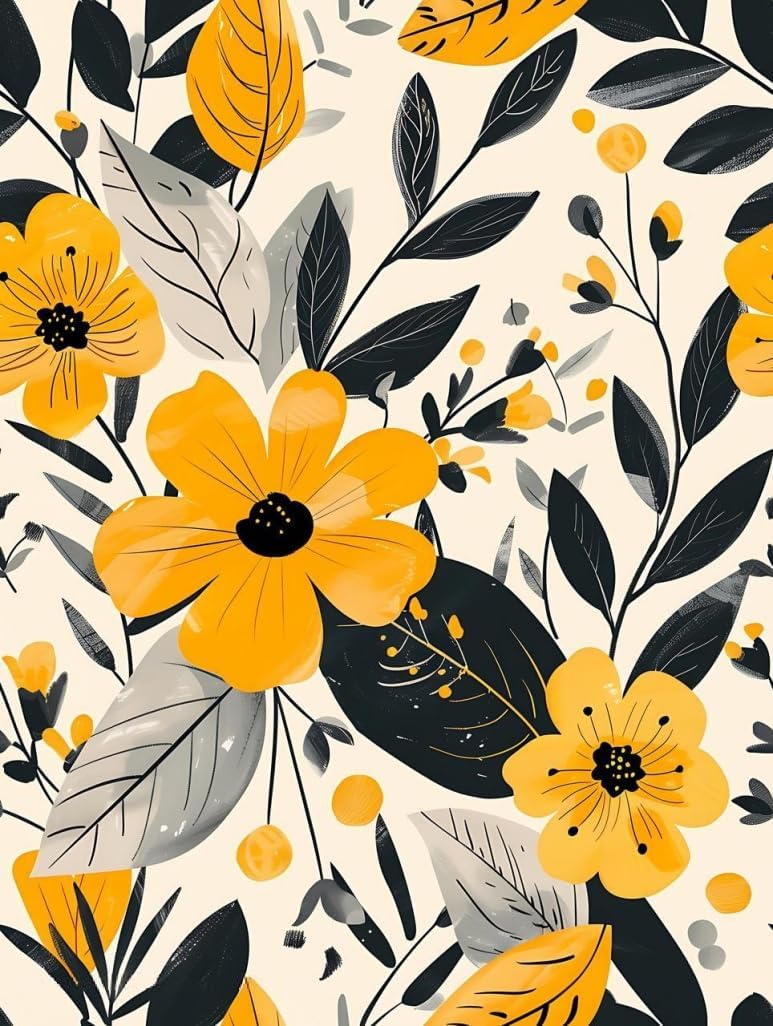 Waterproof Floral Outdoor Area Rug 5x8 Black Yellow Beige Country Rustic Flower Pattern Outdoor Rug for Patio Deck Balcony Backyard Machine Washable No Slip Kitchen Porch Outside Carpet Floor Mat